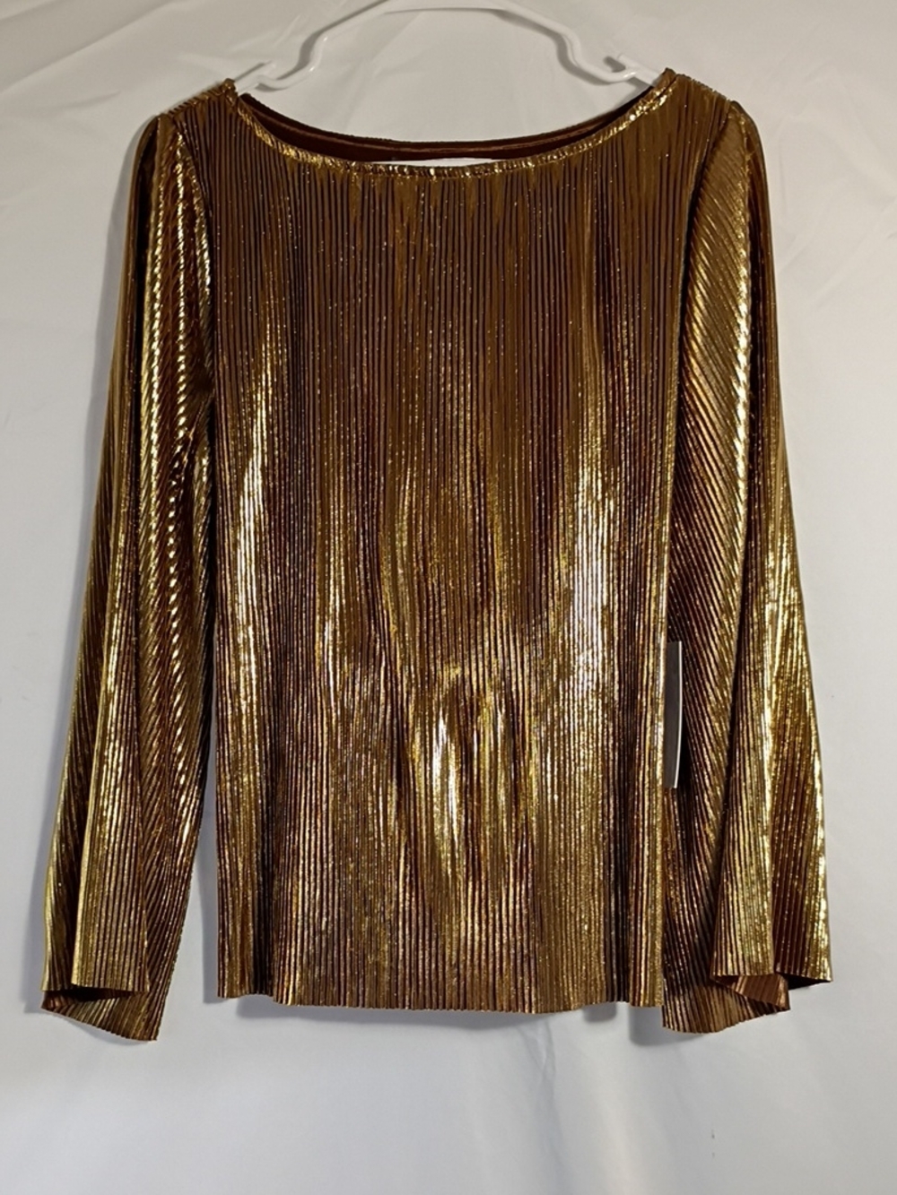 NWT Jennifer Lopez Metallic Gold Pleated Long-Sleeve Top Women's Sz Medium Party